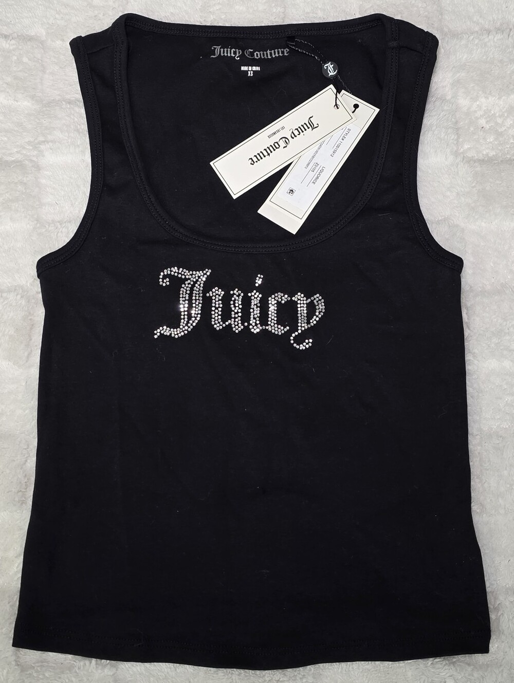Juicy Couture Tank Top Black W/ Rhinestone Juicy Logo Size Extra Small NWT